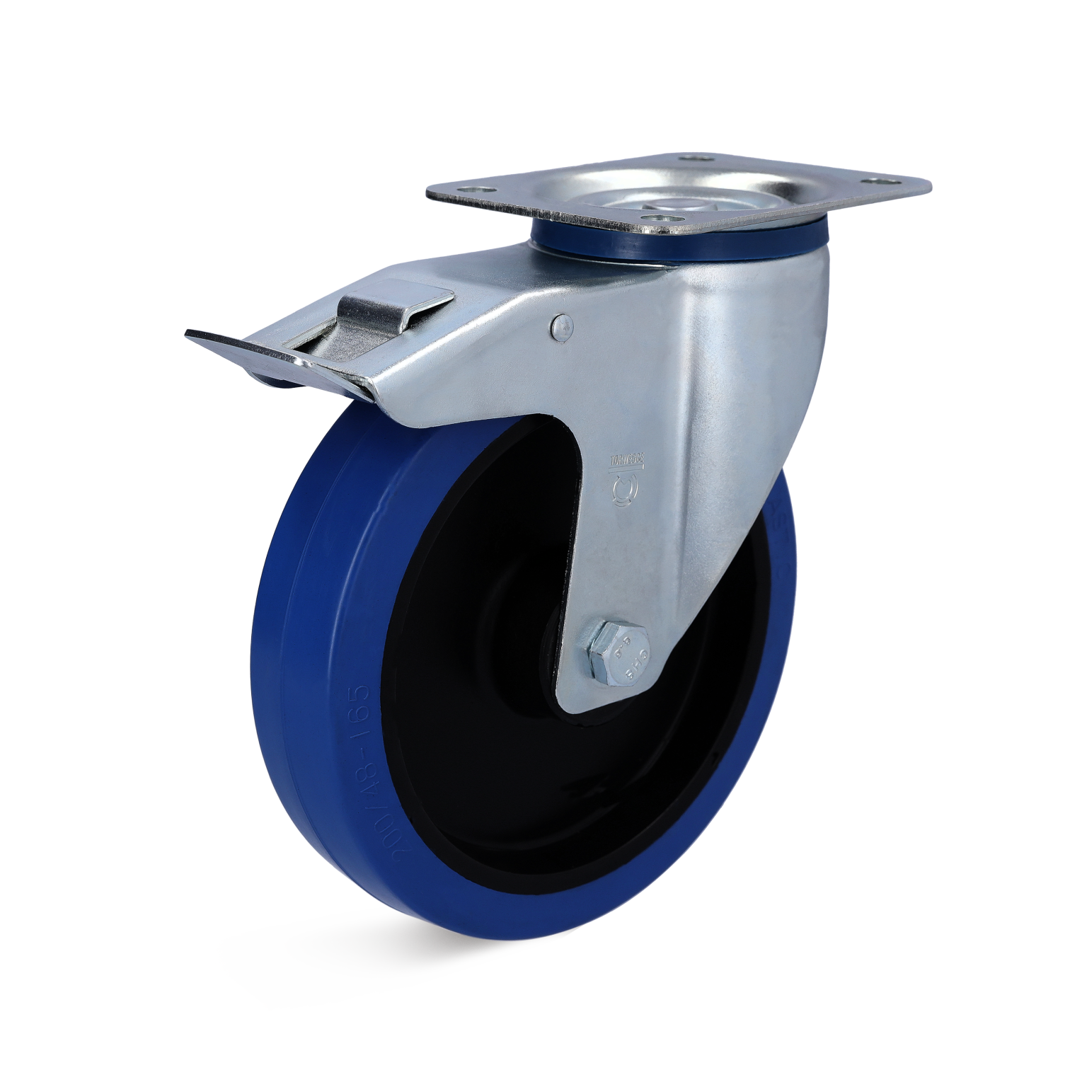 Standard Lenkrolle Stopp Elastik-Gummi blau Rollenlager 100 mm