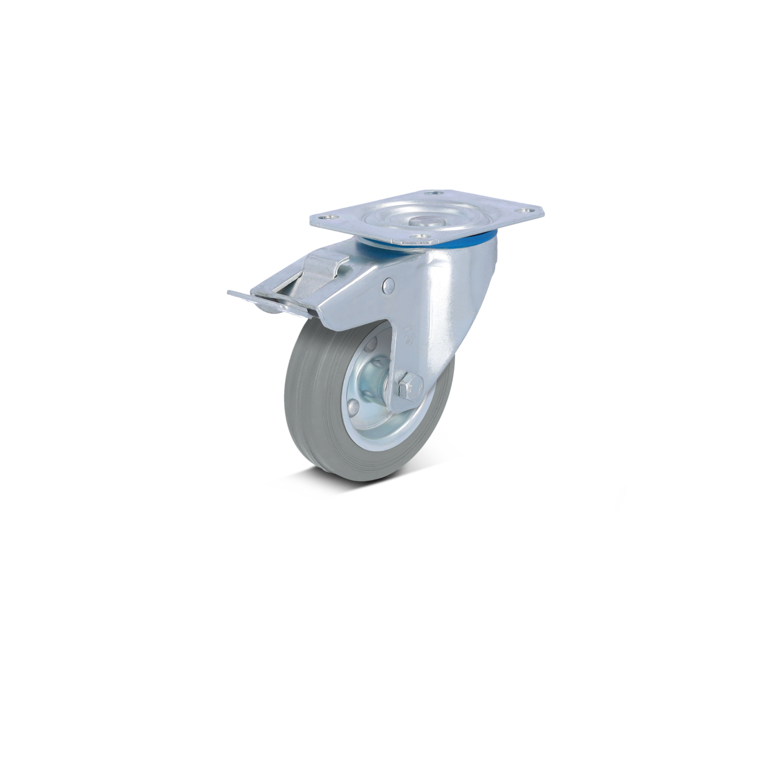 Standard-Stopp-Lenkrolle – Vollgummirad, zylindrisch, grau, Rollenlager – 100 mm