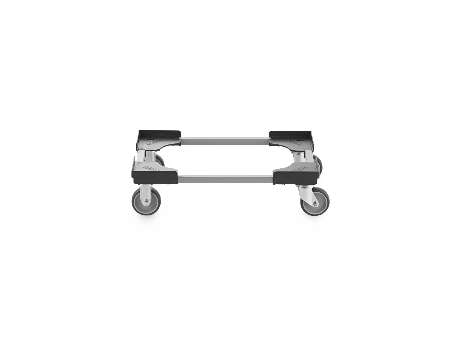 Transport trolley with a lightweight aluminum frame and four swivel castors. The castors are mounted at each corner for ease of movement. The background is plain and unobtrusive.