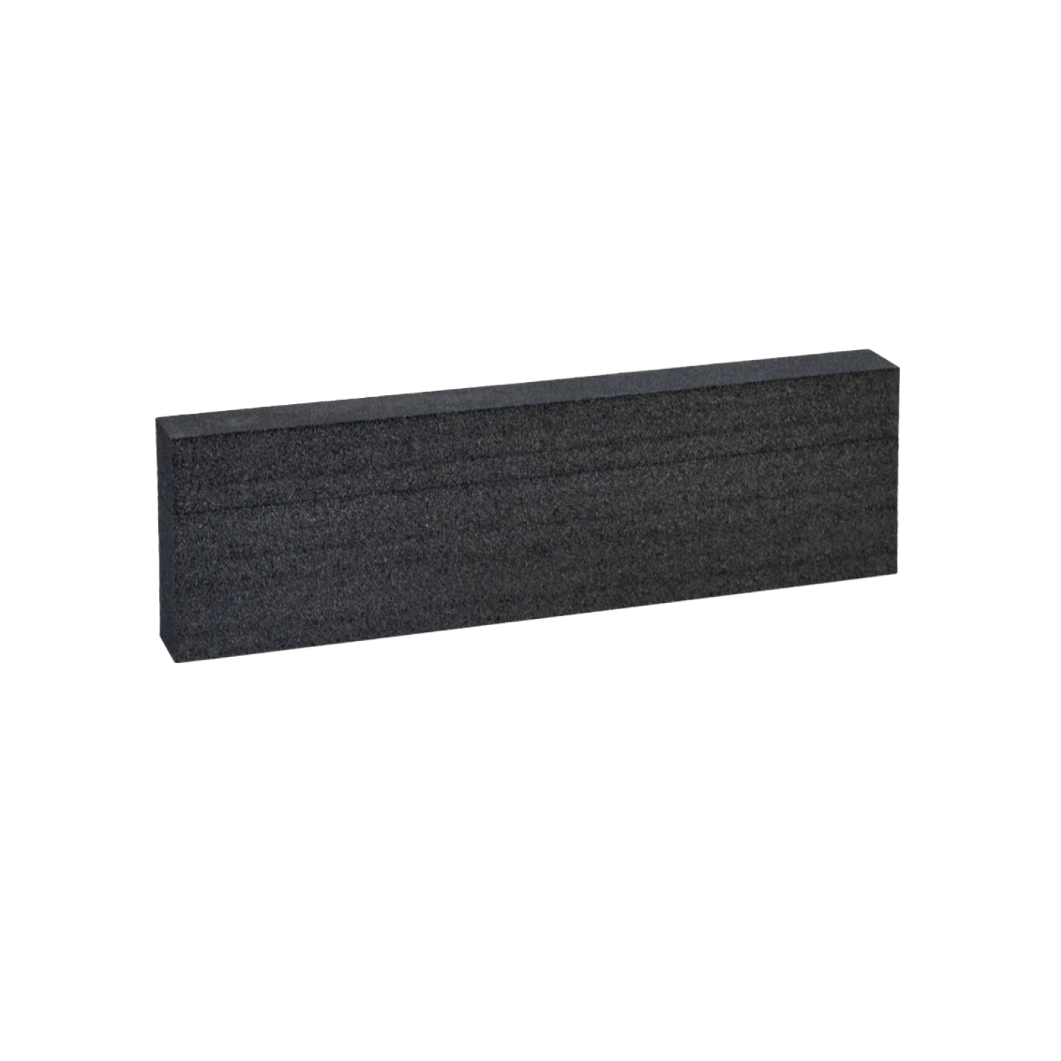 Rectangular black block made of textured material, positioned horizontally. It features smooth edges and a uniform surface, set against a plain background. Ideal for applications in material handling or industrial use.