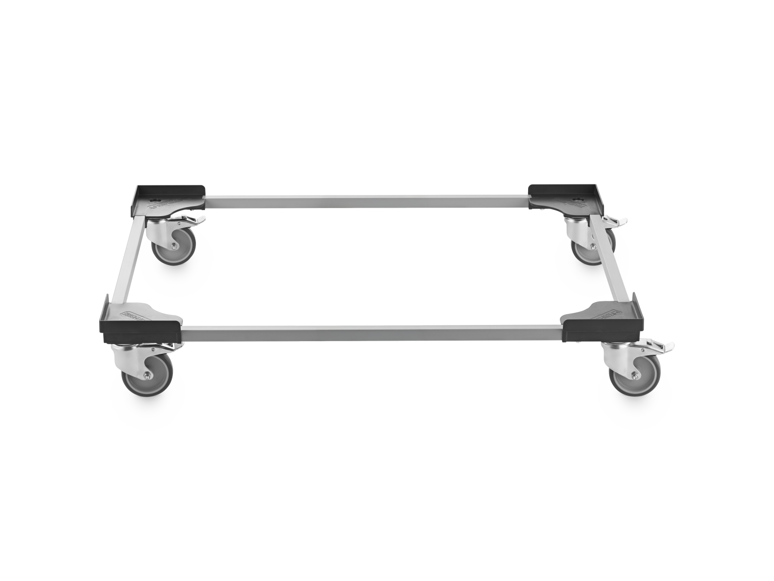 A rectangular transport trolley with four swivel castors at each corner. It features a sturdy frame, likely made from metal, designed for easy mobility in an industrial setting.