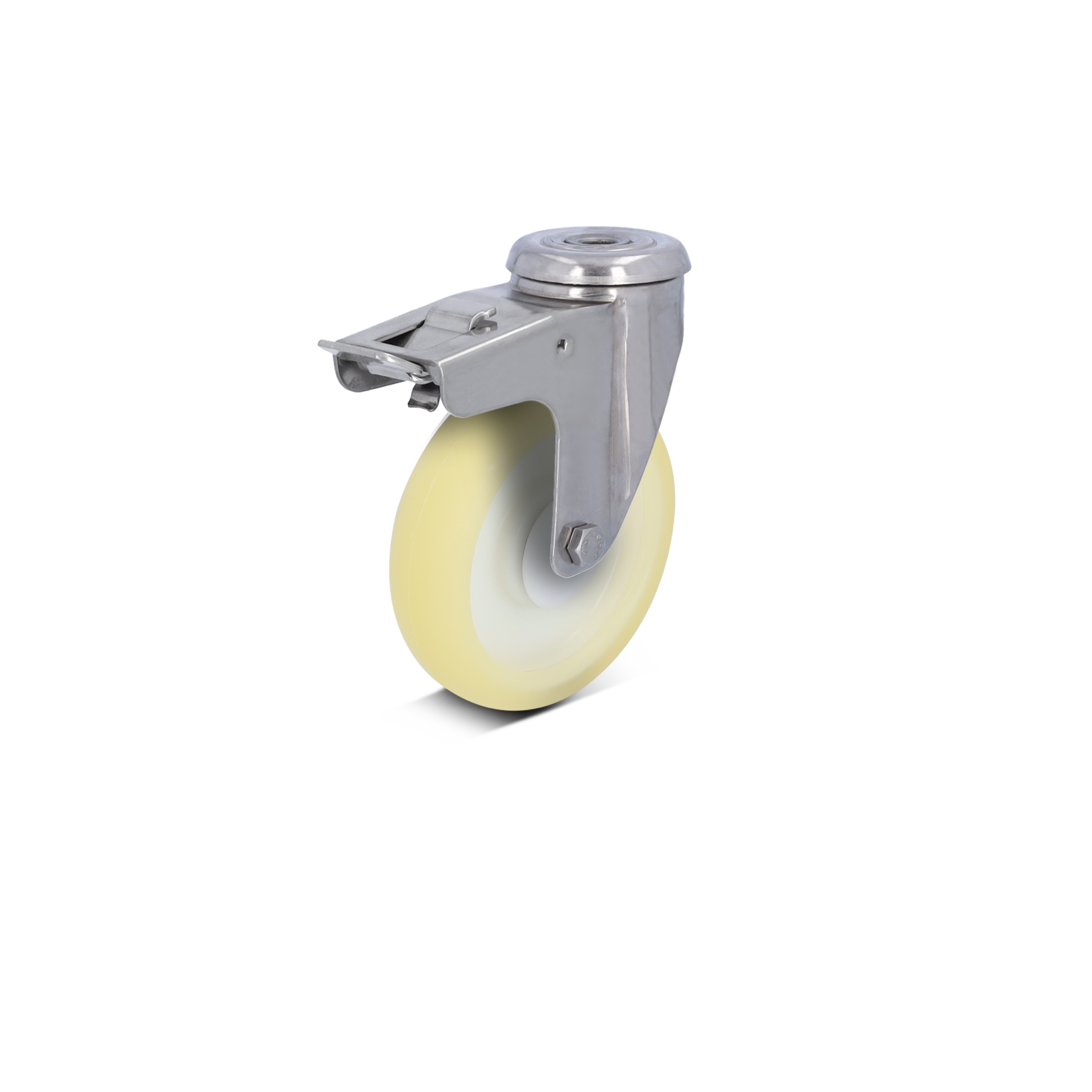 Edelstahl-Lenkrolle Rückenloch Stopp Elastik-Polyurethan Kugellager 125mm