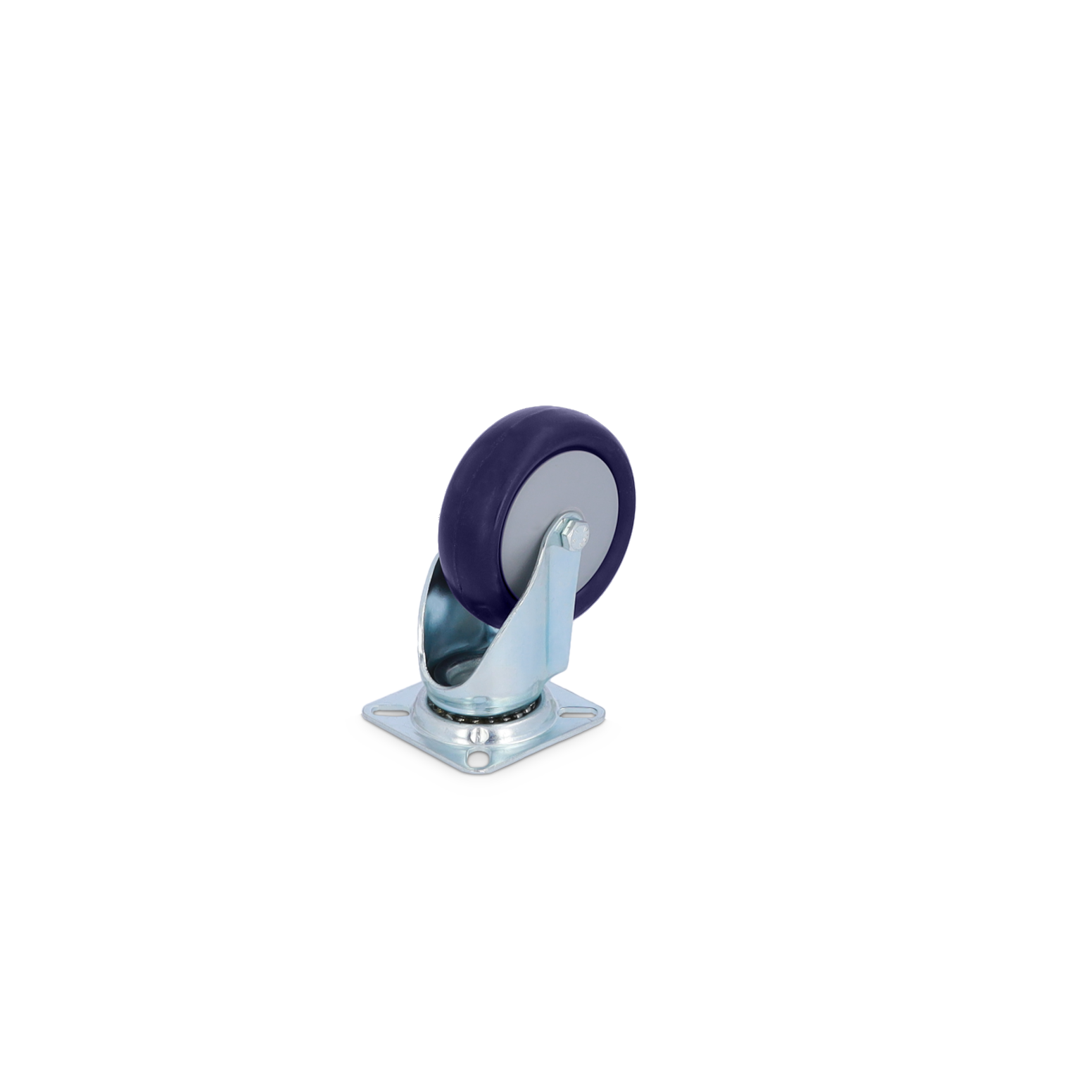 A swivel castor featuring a large gray rubber wheel and a metallic mounting plate. The wheel is designed for smooth movement, shown isolated against a blank background.