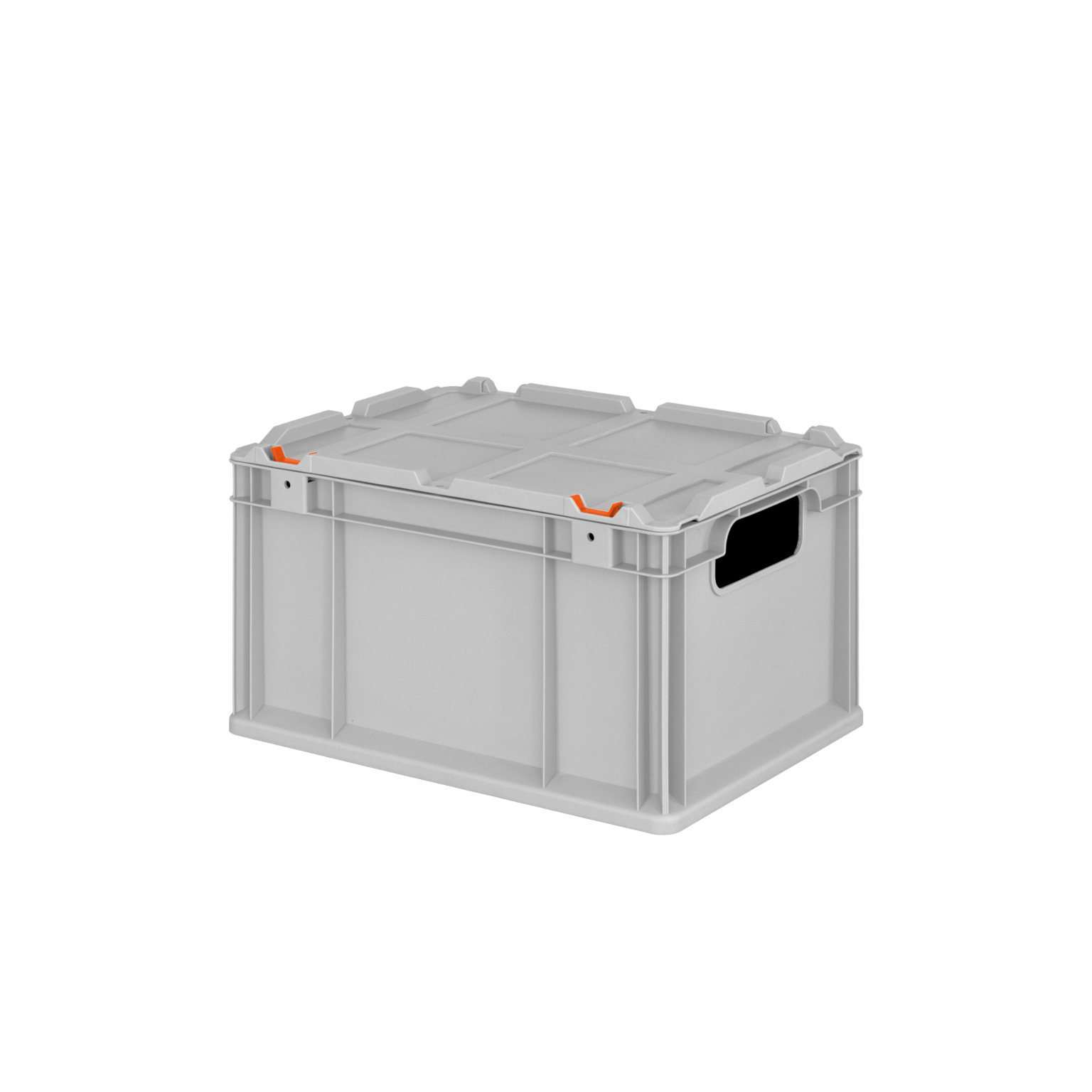 Eurobox 400 x 300 x 220 mm – Griffe offen – Scharnierdeckel Verschlüsse rot