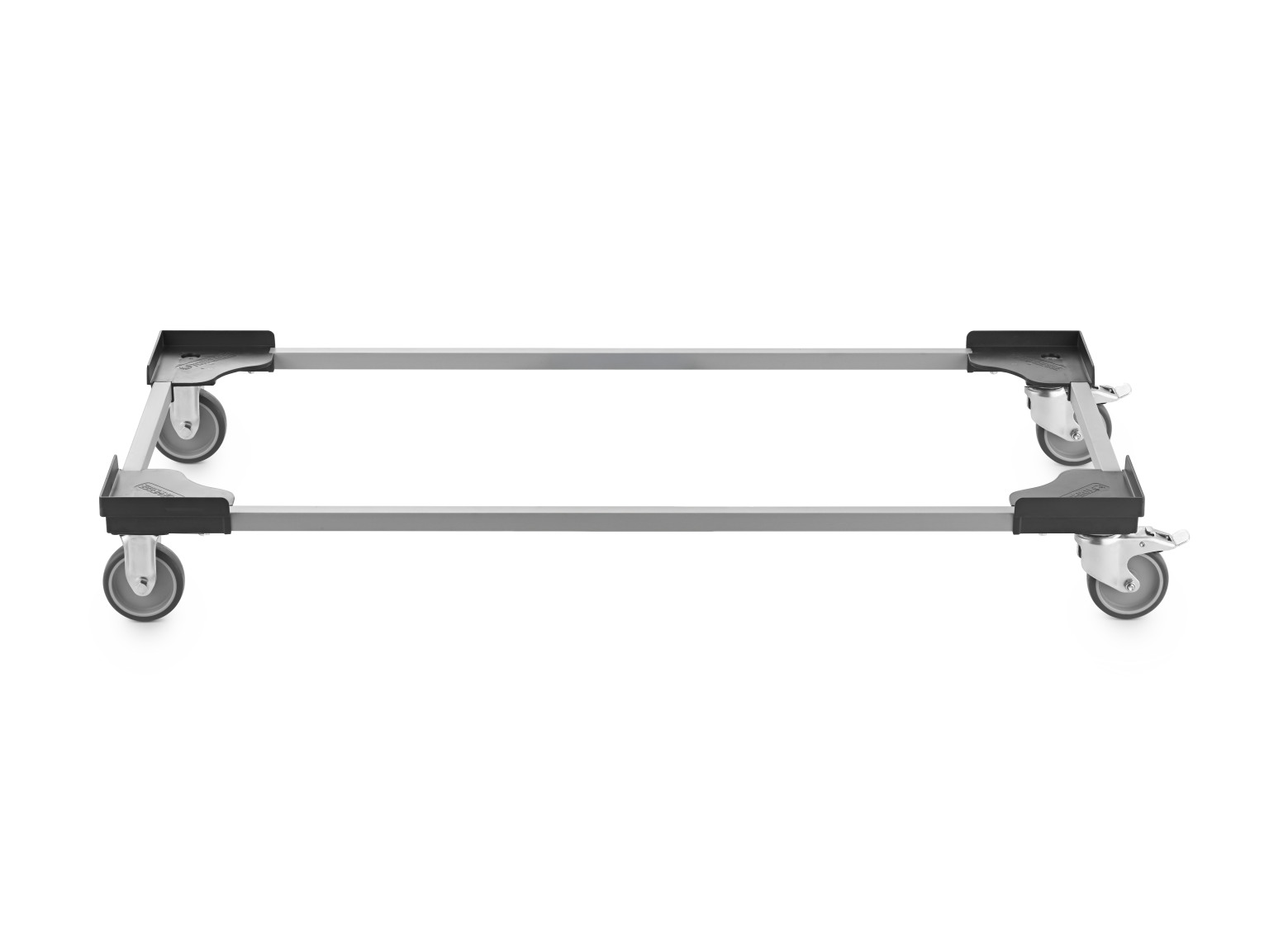 Transport trolley with a rectangular frame made of metal, featuring four swivel castors for mobility. The trolley is positioned horizontally against a clean, contrasting background.